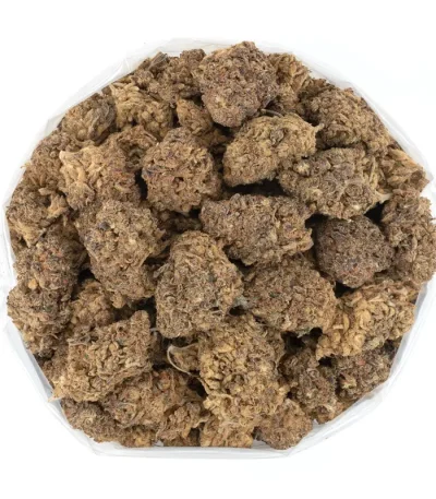 Berry-Cream-Puff-strain-closeup-in-bag-displaying-sticky-trichomes