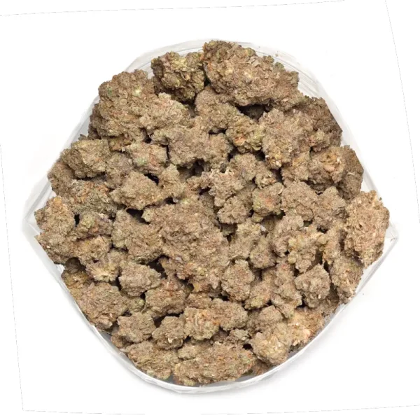 Gelonade strain top view of chunky cannabis buds in bag