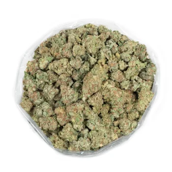 Top view of Huckleberry strain buds showing the dense flower formation.