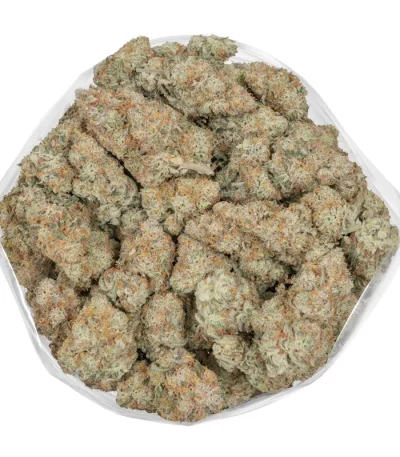 Closeup shot of cuban linx weed covered in crystal clear trichomes