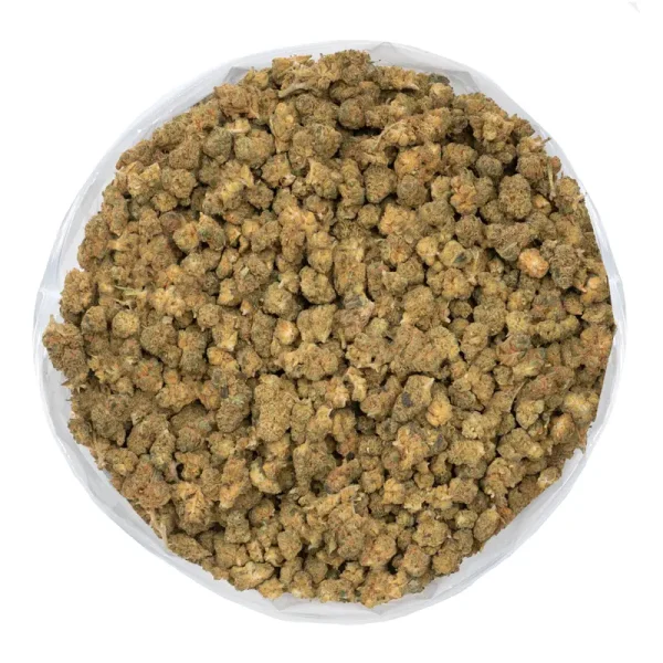 moon-berry-strain-large bag of marijuana buds overhead view