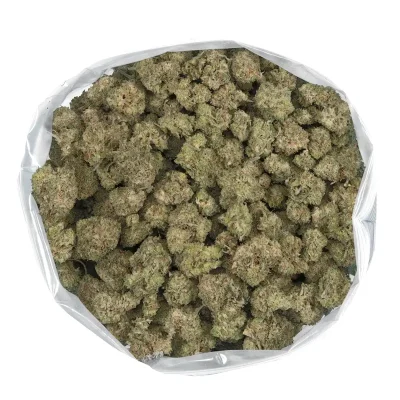 sour chem chunky cannabis flowers overhead view