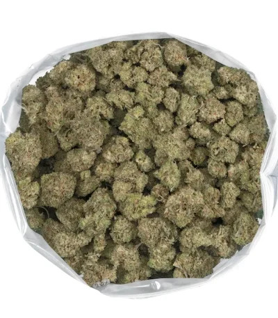 sour chem chunky cannabis flowers overhead view