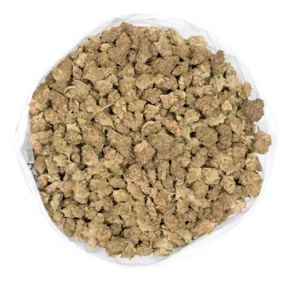 tropical-punch marijuana buds in bag overhead view