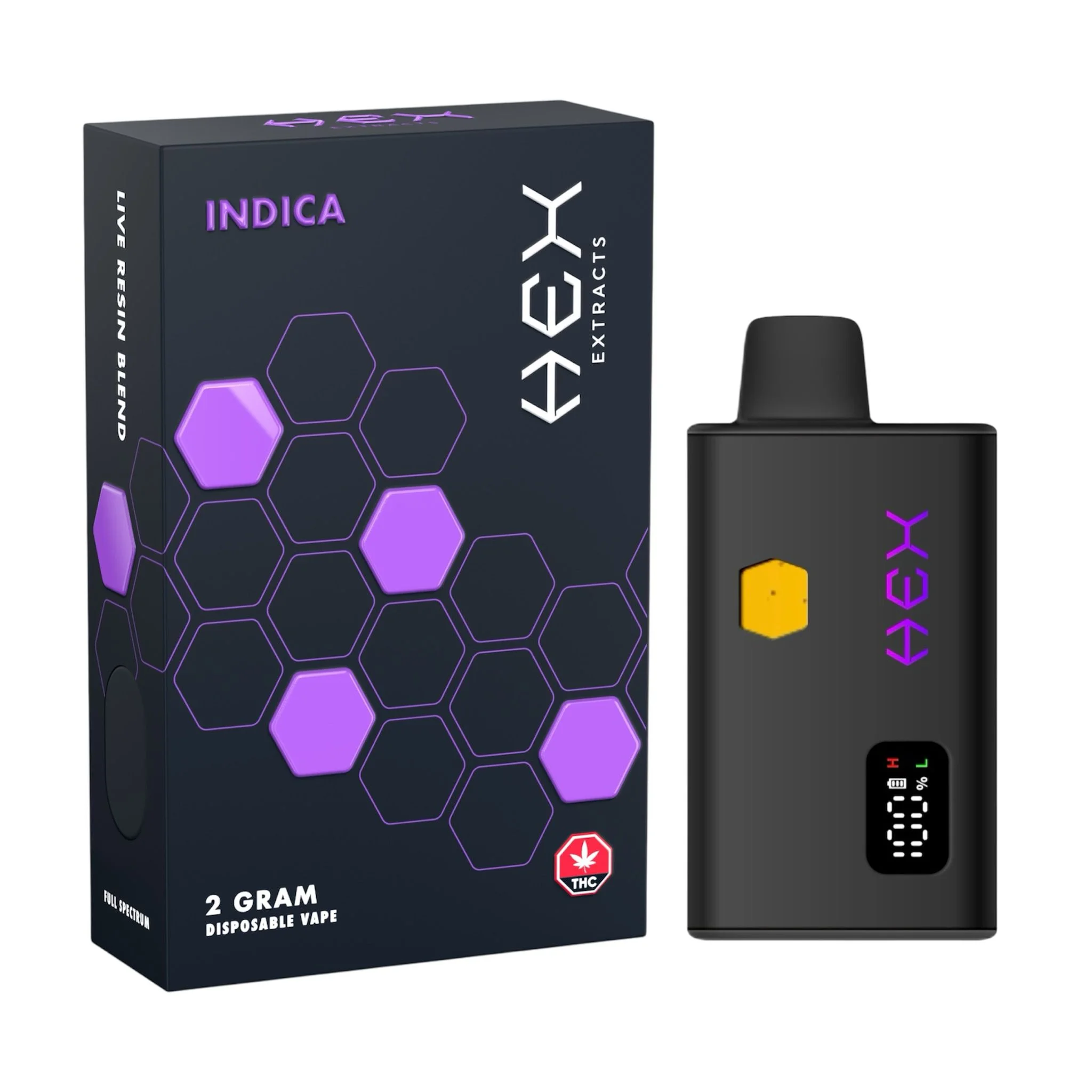 Hex Extracts 2g disposable vape – live resin blend-indica Hex Extracts 2g disposable vape - live resin blend-indica